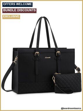 15.6in Laptop Tote, PU Leather Computer Work Bag, Office